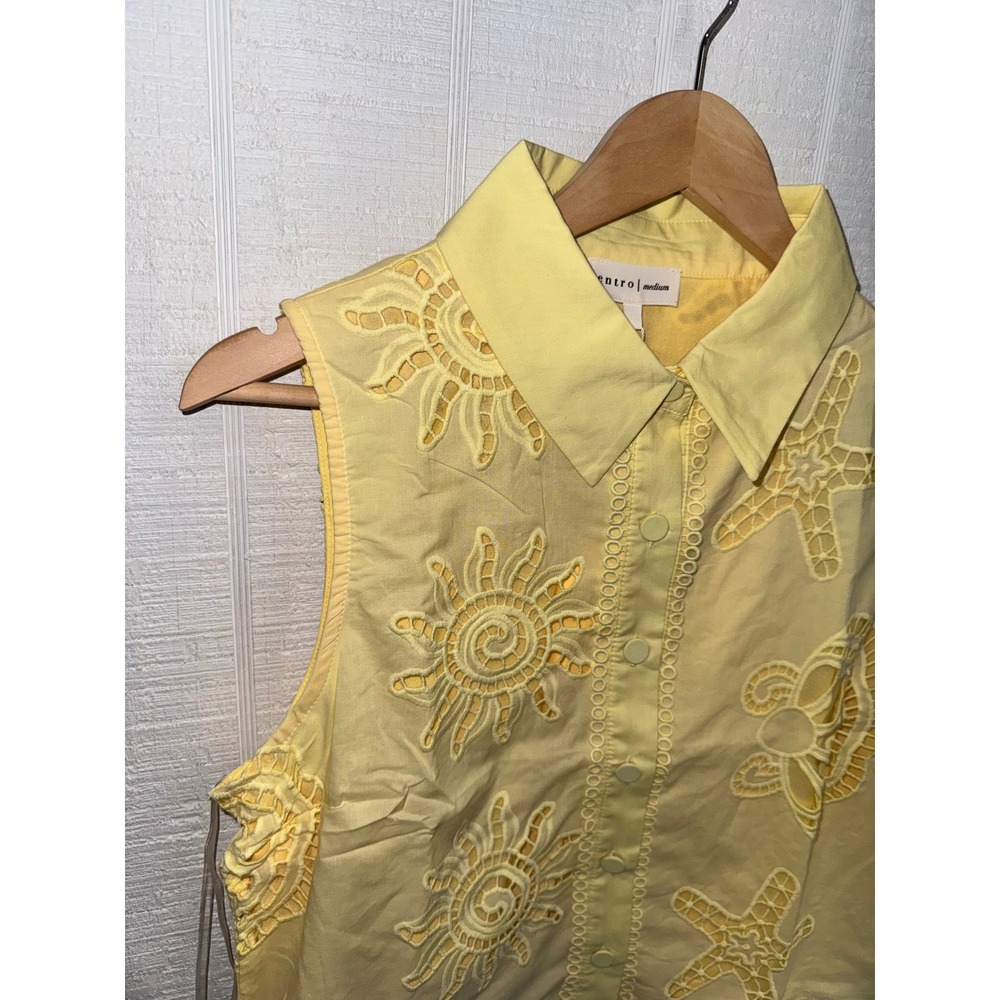 Entro Sleeveless Button Down Top Women Yellow Sun Starfish Eyelet T29935 Medium - Picture 3 of 6
